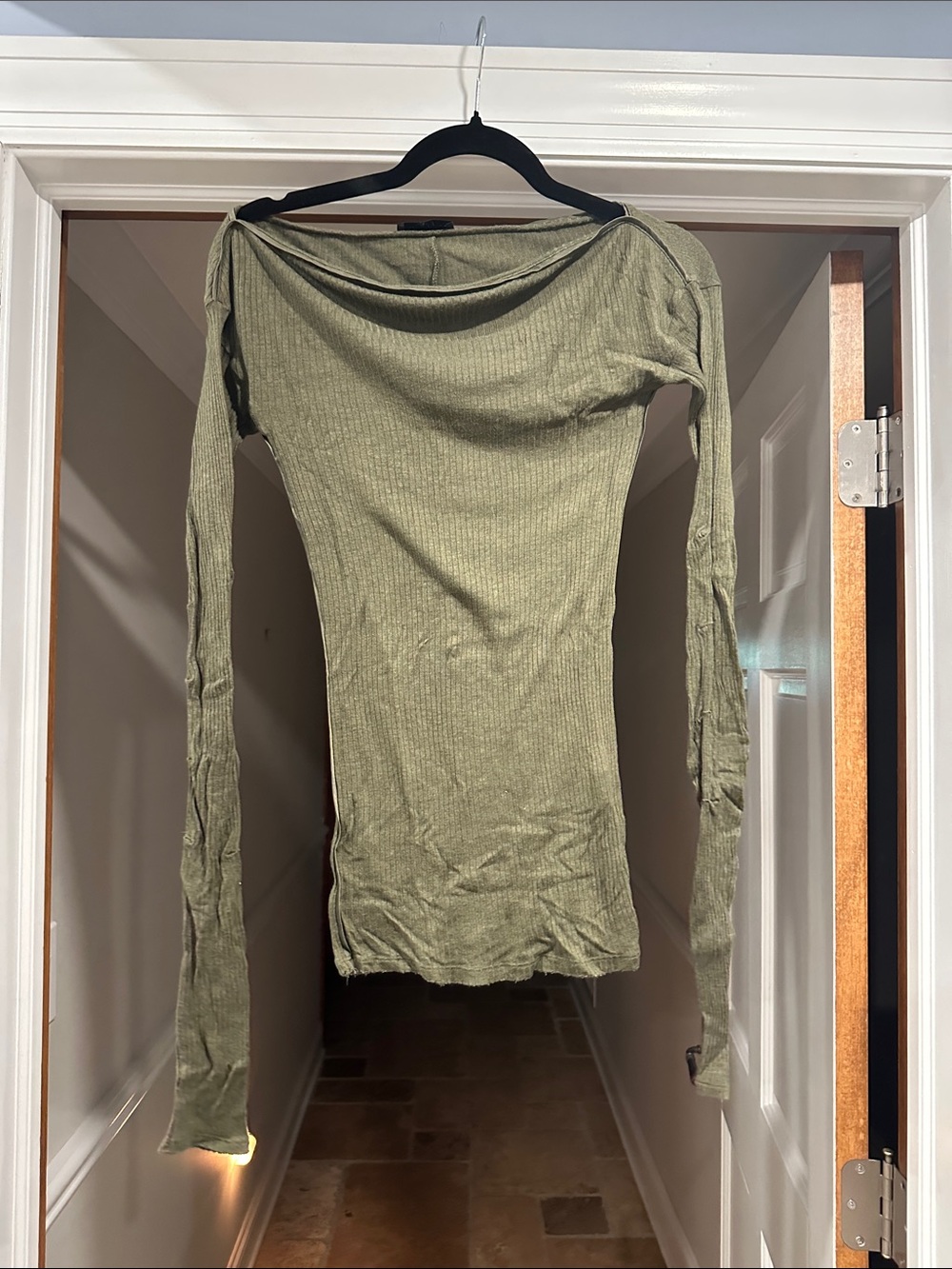 Rag and Bone Olive Green Ribbed Long-Sleeve Women’s Top
